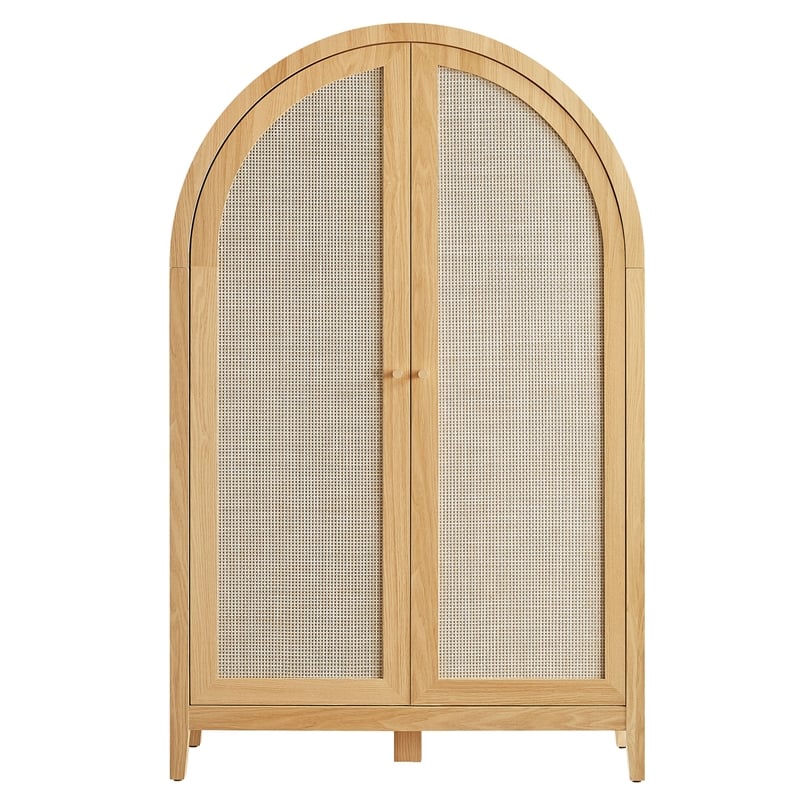Calista 63 Inch Arched Storage Cabinet With Folding Desk in Oak