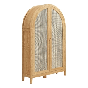 Calista 63 Inch Arched Storage Cabinet With Folding Desk in Oak