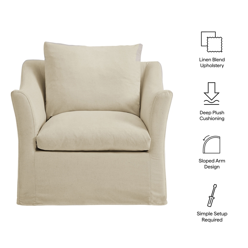 Modway Somerset Linen Blend Upholstered Accent Armchair in Linen