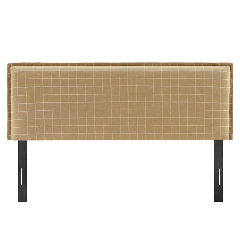 Camille Checkered Linen Blend King Size Headboard in Hemp Windowpane Check