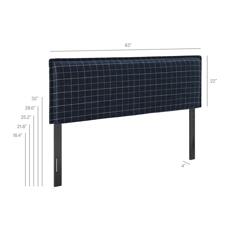 Camille Checkered Linen Blend King Size Headboard in Denim Windowpane Check