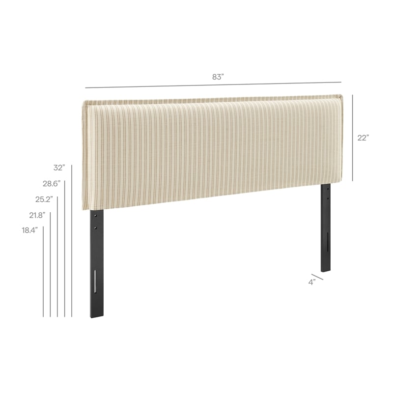 Camille Striped Linen Blend King Size Headboard in Oatmeal Stripe