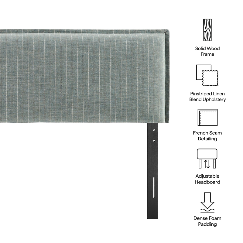 Camille Striped Linen Blend King Size Headboard in Spa Blue Stripe