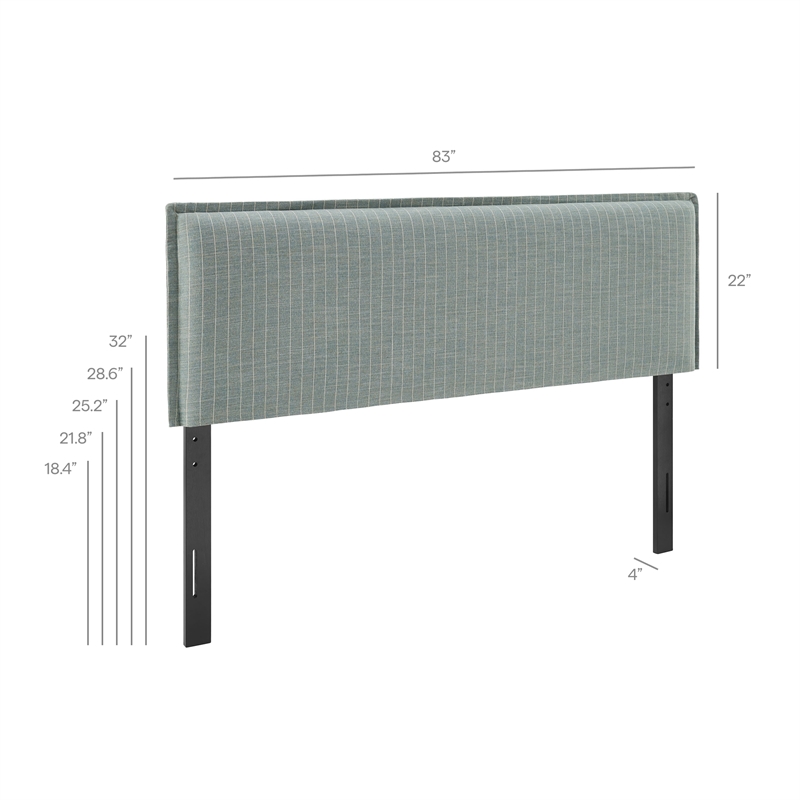 Camille Striped Linen Blend King Size Headboard in Spa Blue Stripe