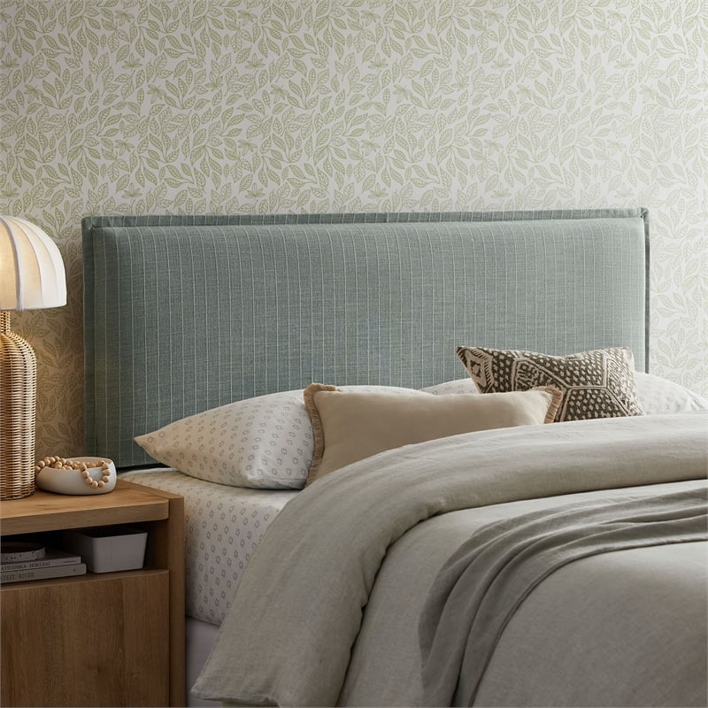 Camille Striped Linen Blend King Size Headboard in Spa Blue Stripe