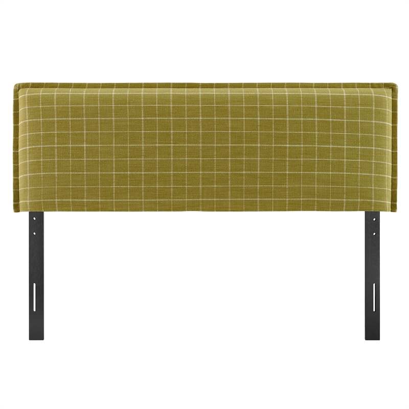 Camille Checkered Linen Blend King Size Headboard in Artichoke Windowpane Check