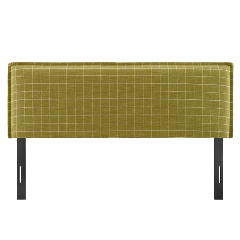 Camille Checkered Linen Blend Queen Size Headboard in Artichoke Windowpane Check