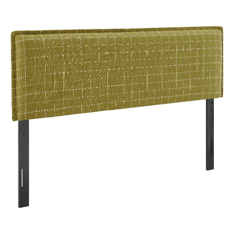 Camille Checkered Linen Blend Queen Size Headboard in Artichoke Windowpane Check