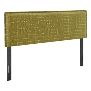 Camille Checkered Linen Blend Queen Size Headboard in Artichoke Windowpane Check