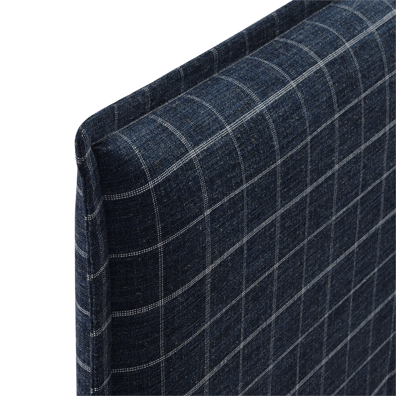 Camille Checkered Linen Blend Queen Size Headboard in Denim Windowpane Check