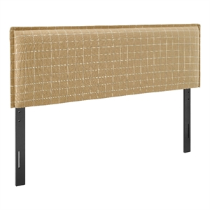 Camille Checkered Linen Blend Queen Size Headboard in Hemp Windowpane Check