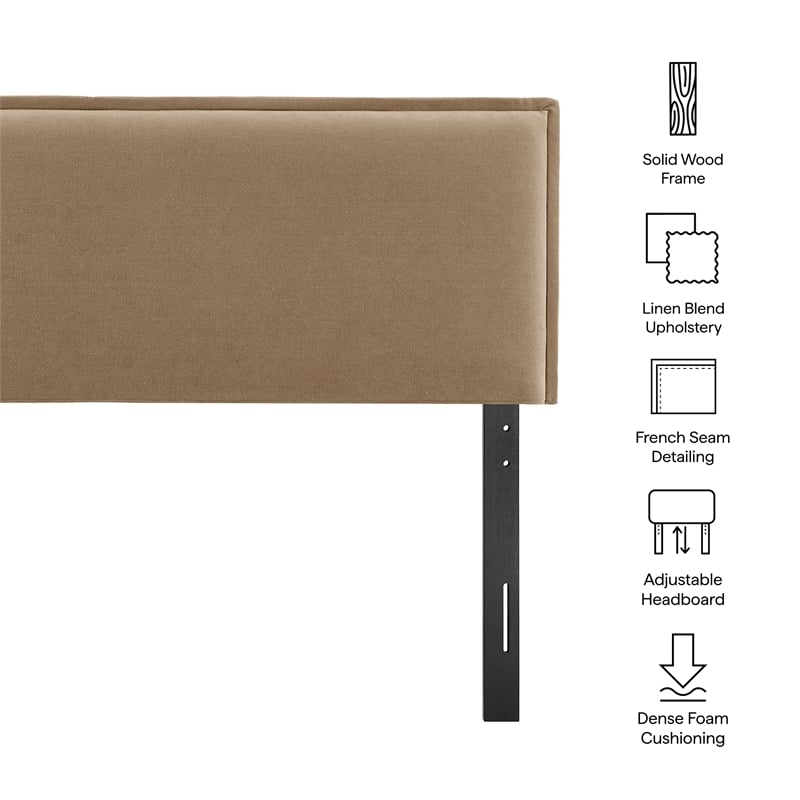 Camille Upholstered Linen Blend King Size Headboard in Almond