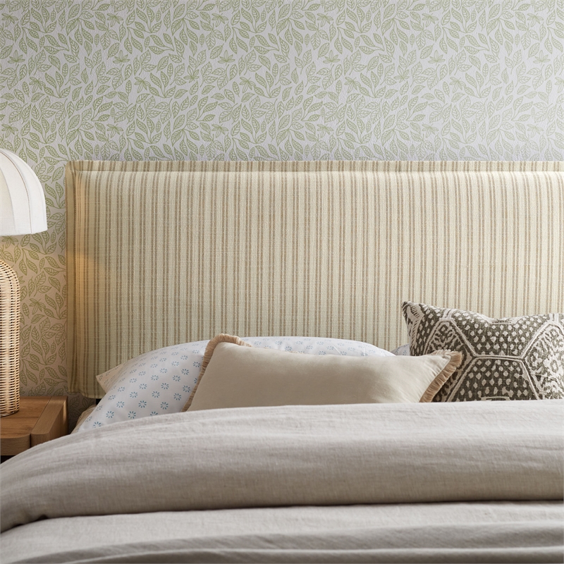 Camille Striped Linen Blend Full Size Headboard in Oatmeal Stripe
