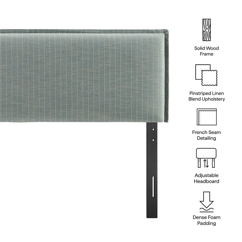 Camille Striped Linen Blend Full Size Headboard in Spa Blue Stripe
