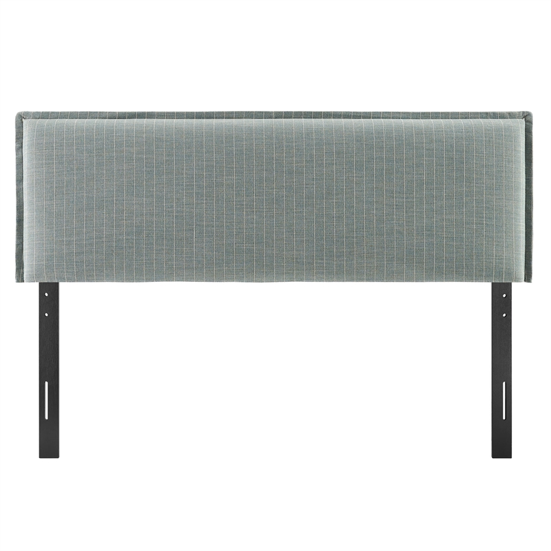 Camille Striped Linen Blend Full Size Headboard in Spa Blue Stripe