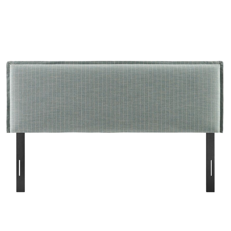 Camille Striped Linen Blend Full Size Headboard in Spa Blue Stripe