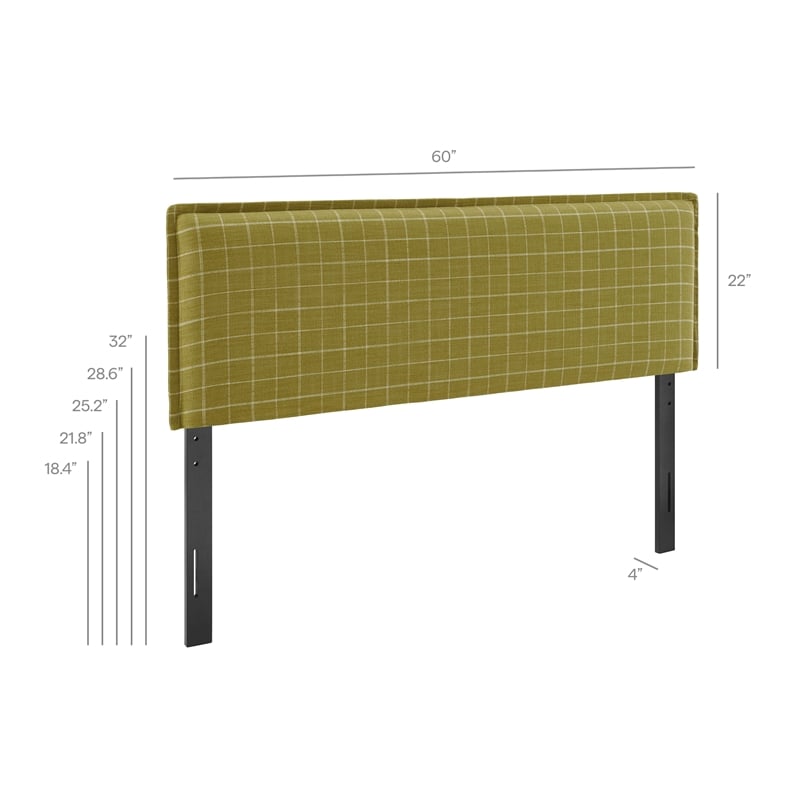 Camille Checkered Linen Blend Full Size Headboard in Artichoke Windowpane Check