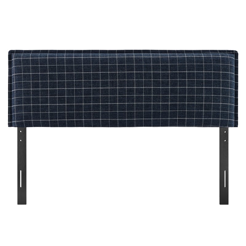 Camille Checkered Linen Blend Full Size Headboard in Denim Windowpane Check