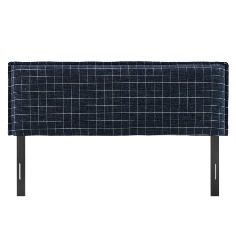 Camille Checkered Linen Blend Full Size Headboard in Denim Windowpane Check