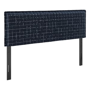 Camille Checkered Linen Blend Full Size Headboard in Denim Windowpane Check