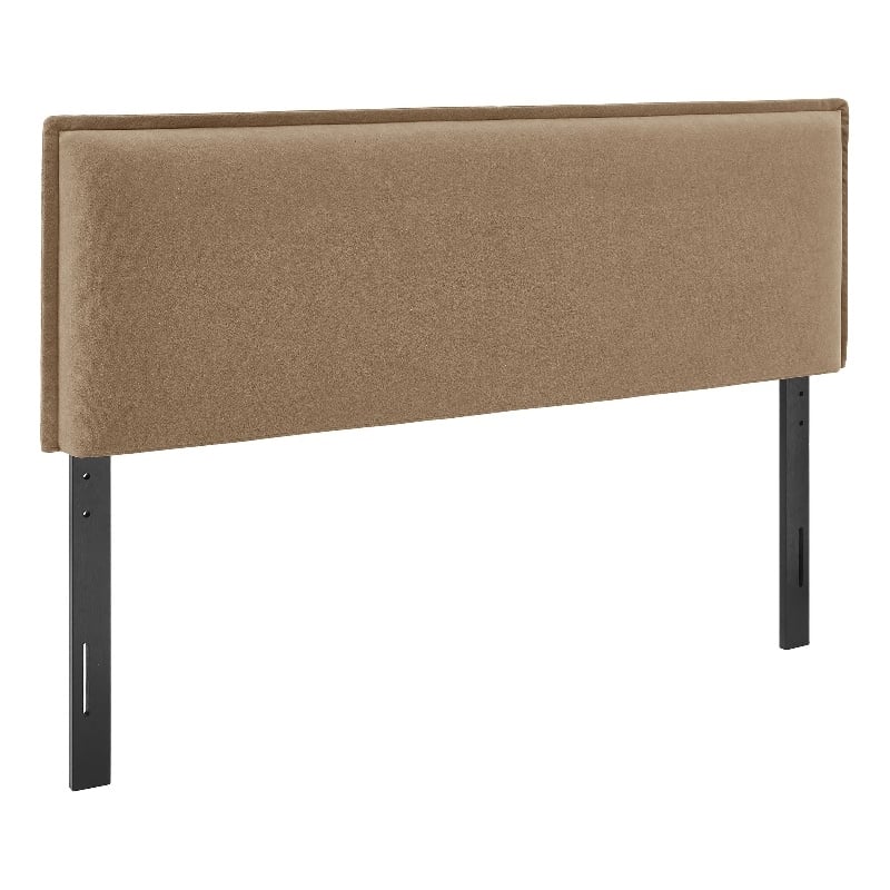 Camille Upholstered Linen Blend Queen Size Headboard in Almond