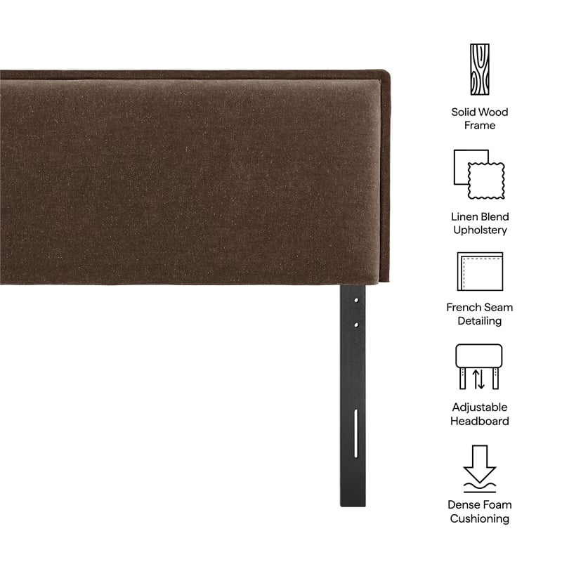 Camille Upholstered Linen Blend Queen Size Headboard in Cocoa