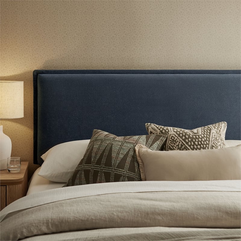Camille Upholstered Linen Blend Queen Size Headboard in Denim