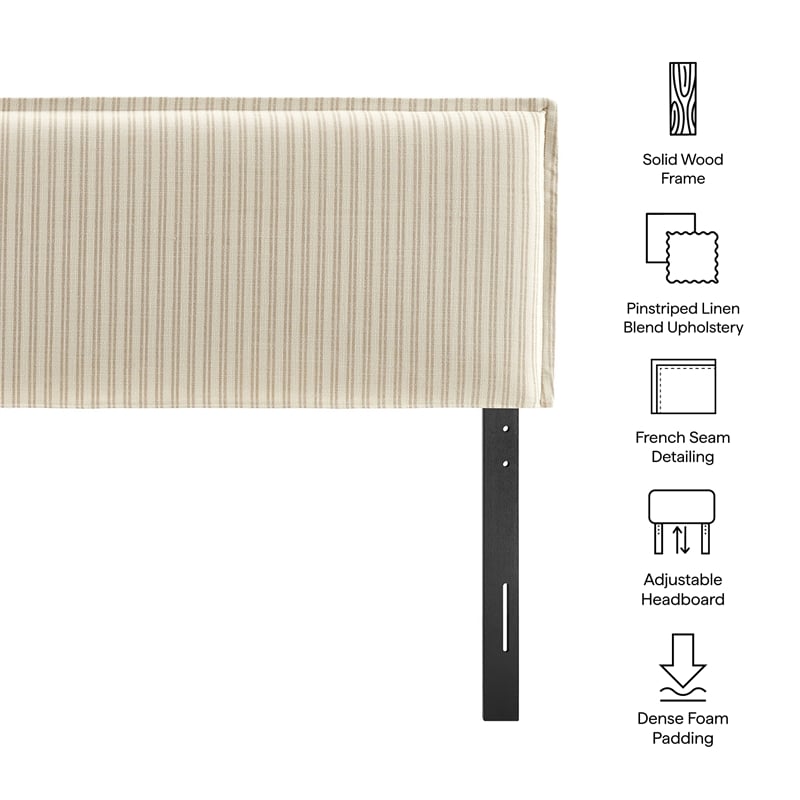 Camille Striped Linen Blend Queen Size Headboard in Oatmeal Stripe