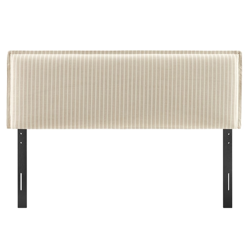 Camille Striped Linen Blend Queen Size Headboard in Oatmeal Stripe