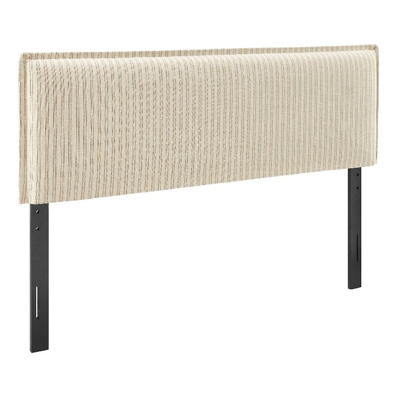 Camille Striped Linen Blend Queen Size Headboard in Oatmeal Stripe