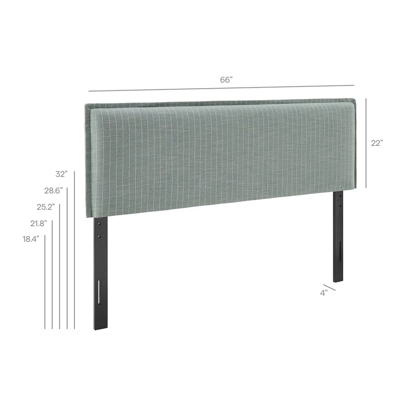 Camille Striped Linen Blend Queen Size Headboard in Spa Blue Stripe