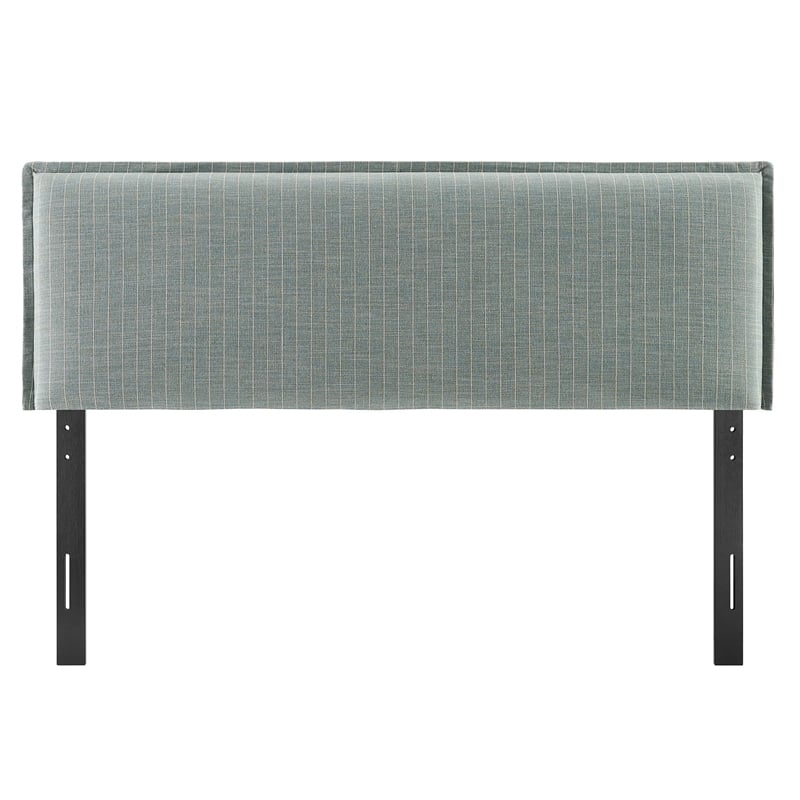 Camille Striped Linen Blend Queen Size Headboard in Spa Blue Stripe