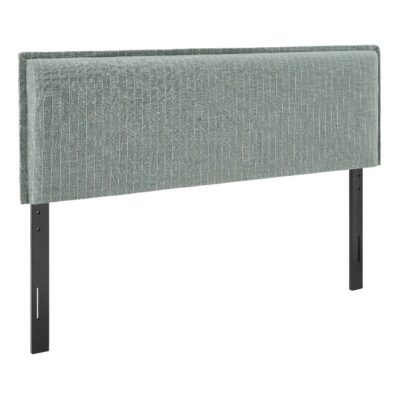 Camille Striped Linen Blend Queen Size Headboard in Spa Blue Stripe