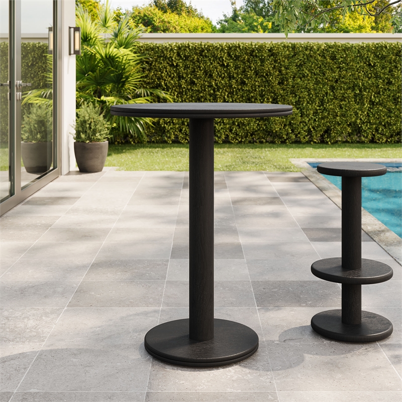 Neo 31 Inch Round Indoor - Outdoor Patio Wood Bar Table in Black