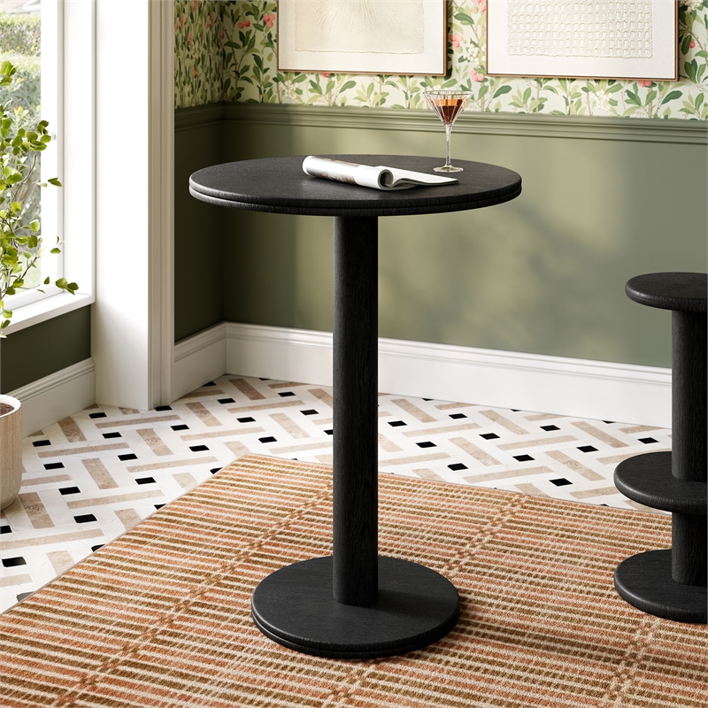 Neo 31 Inch Round Indoor - Outdoor Patio Wood Bar Table in Black