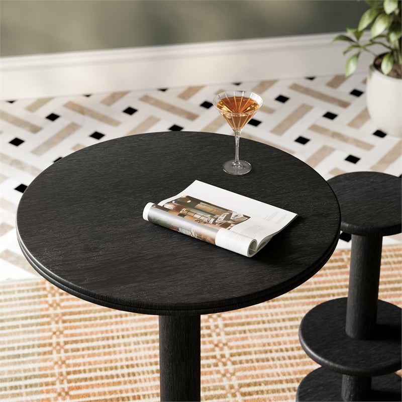 Neo 31 Inch Round Indoor - Outdoor Patio Wood Bar Table in Black