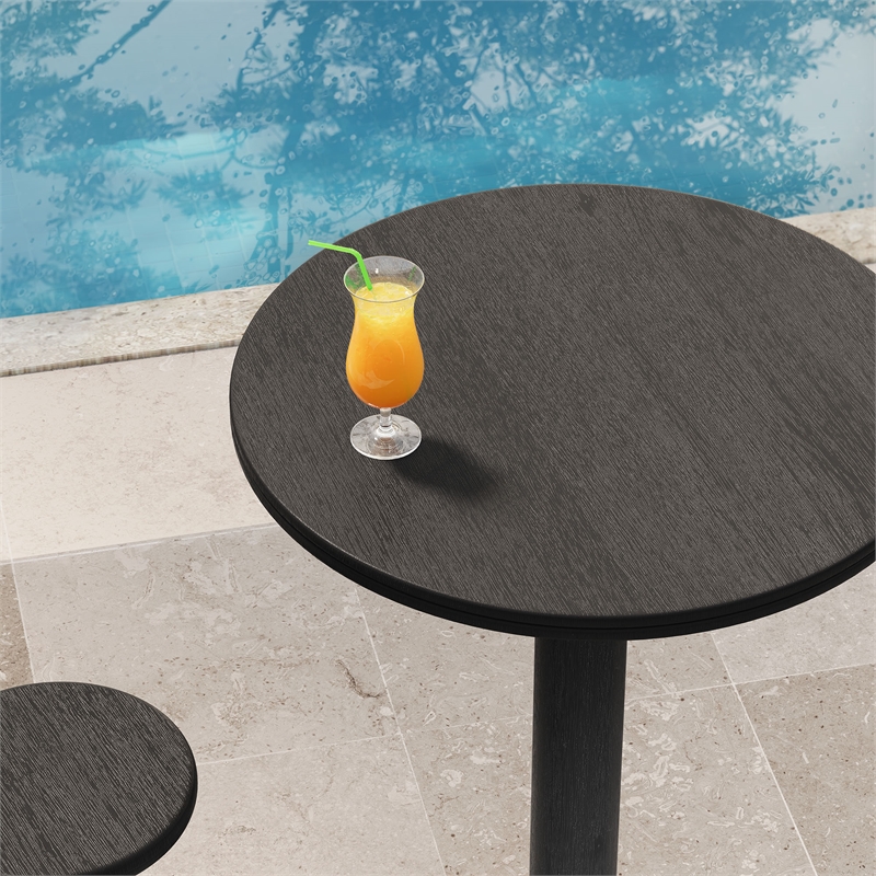 Neo 31 Inch Round Indoor - Outdoor Patio Wood Bar Table in Black