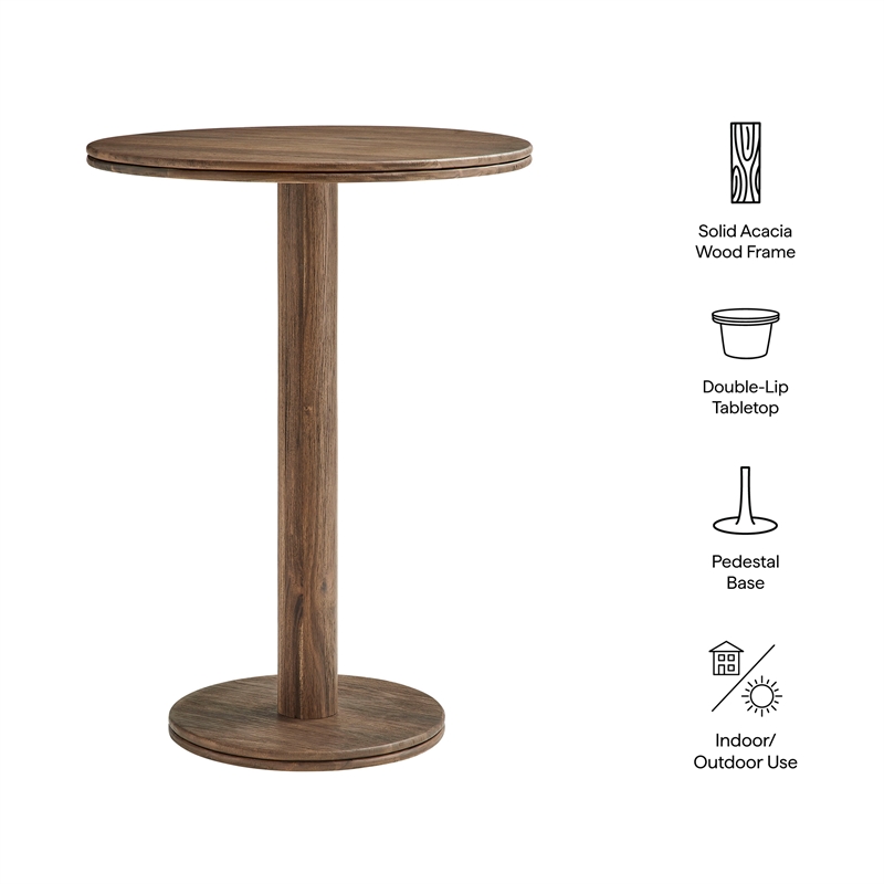 Neo 31 Inch Round Indoor - Outdoor Patio Wood Bar Table in Cocoa Brown