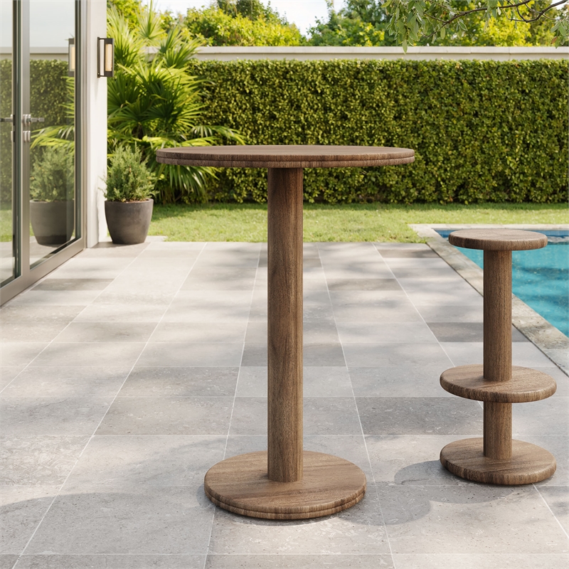 Neo 31 Inch Round Indoor - Outdoor Patio Wood Bar Table in Cocoa Brown