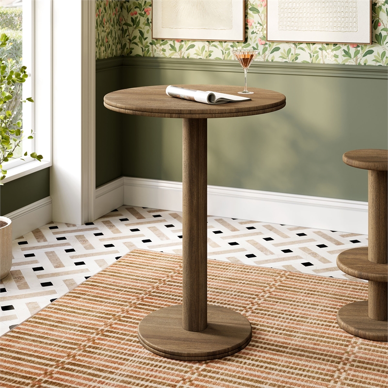 Neo 31 Inch Round Indoor - Outdoor Patio Wood Bar Table in Cocoa Brown