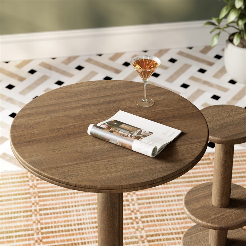 Neo 31 Inch Round Indoor - Outdoor Patio Wood Bar Table in Cocoa Brown