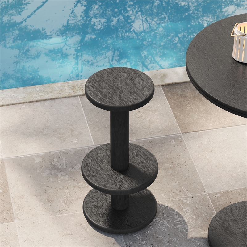 Neo 15 Inch Round Indoor - Outdoor Patio Wood Bar Stools in Black
