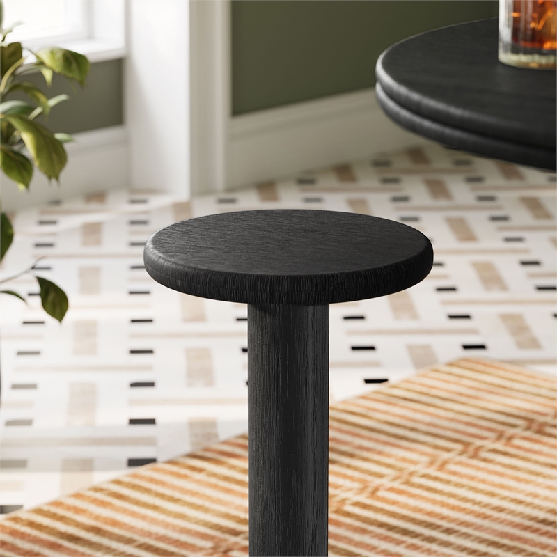 Neo 15 Inch Round Indoor - Outdoor Patio Wood Bar Stools in Black