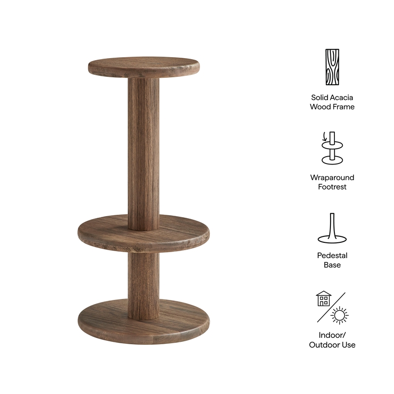 Neo 15 Inch Round Indoor - Outdoor Patio Wood Bar Stools in Cocoa Brown