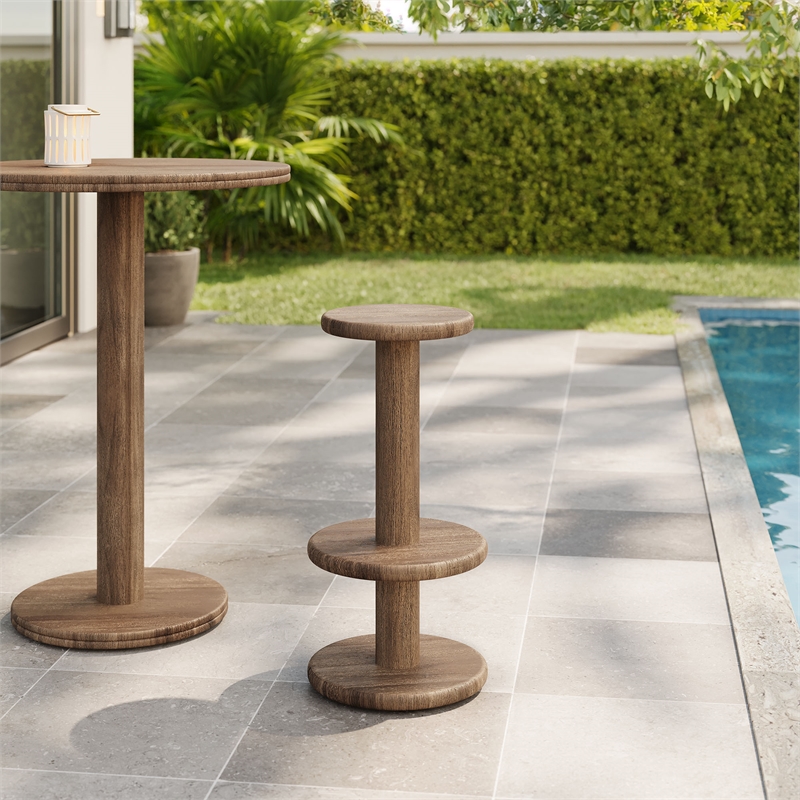 Neo 15 Inch Round Indoor - Outdoor Patio Wood Bar Stools in Cocoa Brown