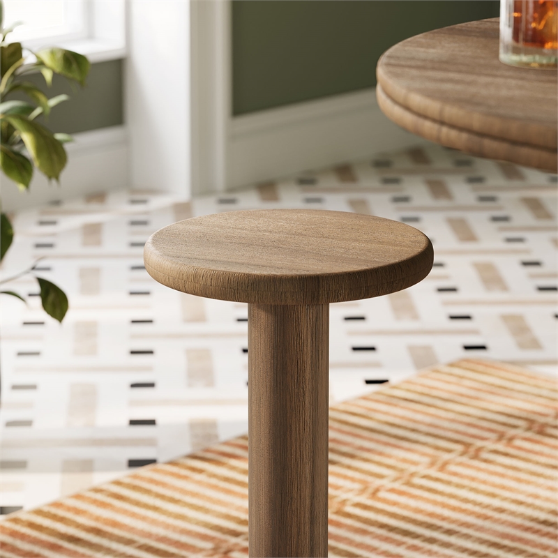 Neo 15 Inch Round Indoor - Outdoor Patio Wood Bar Stools in Cocoa Brown