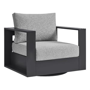 Tahoe Outdoor Powder-Coated Aluminum Swivel Armchair in Gray Gray