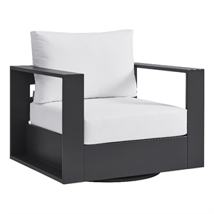 Tahoe Outdoor Powder-Coated Aluminum Swivel Armchair in Gray White