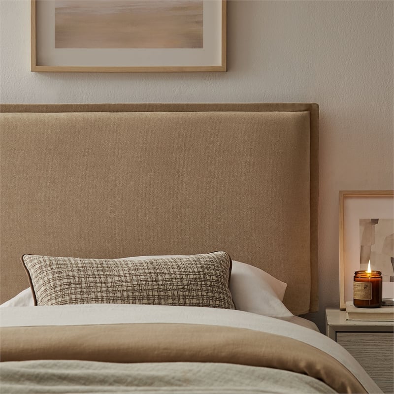 Camille Upholstered Linen Blend Twin Size Headboard in Almond