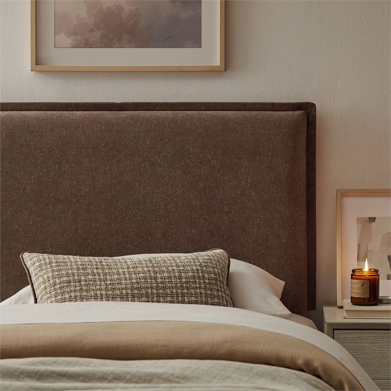 Camille Upholstered Linen Blend Twin Size Headboard in Cocoa